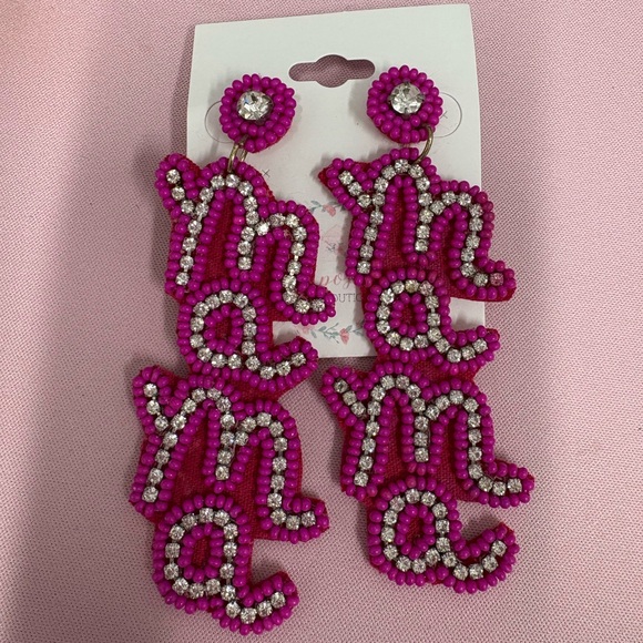 Pink Beaded Statement Earrings - Picture 1 of 1